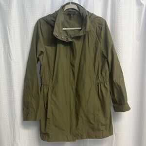 Eileen Fisher Olive Green Hooded Anorak Windbreaker Coat Medium Packable
